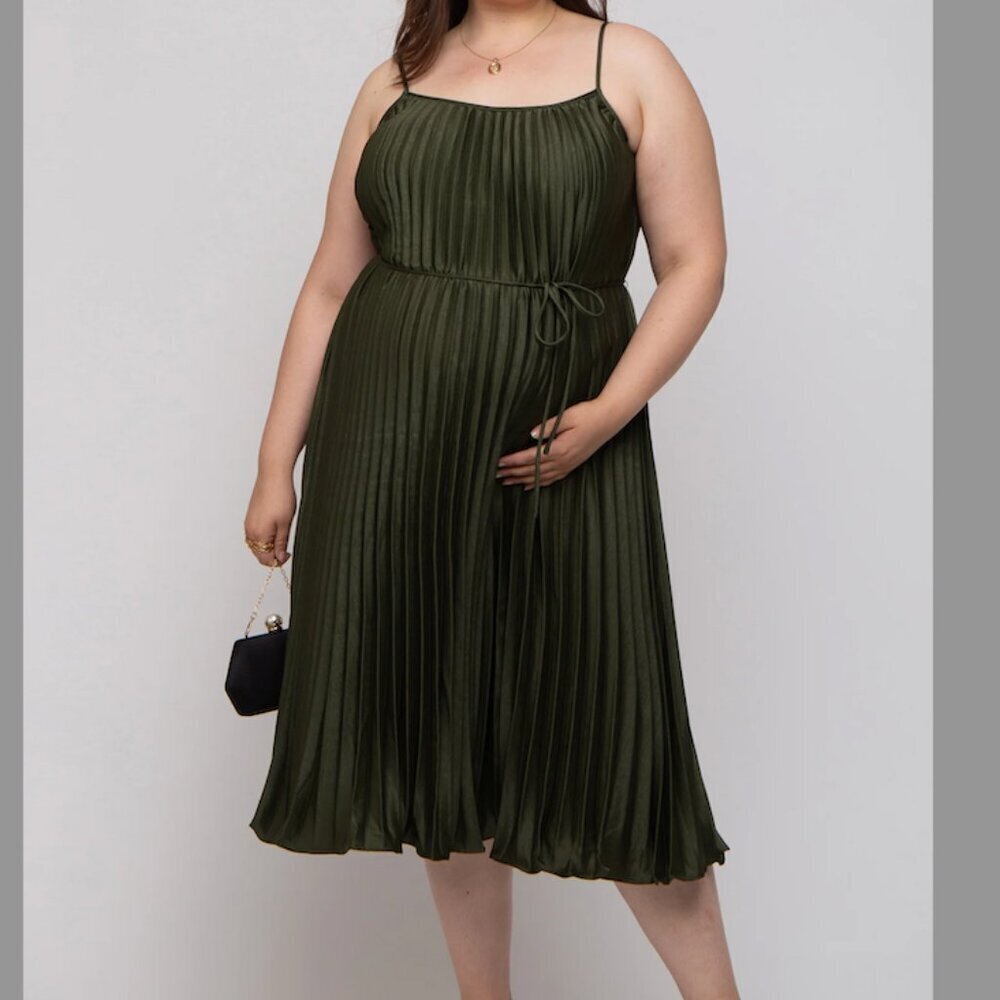 Forest‎ Green Pleated Sleeveless Waist Tie Maternity Plus Maxi Dress Pink Blush